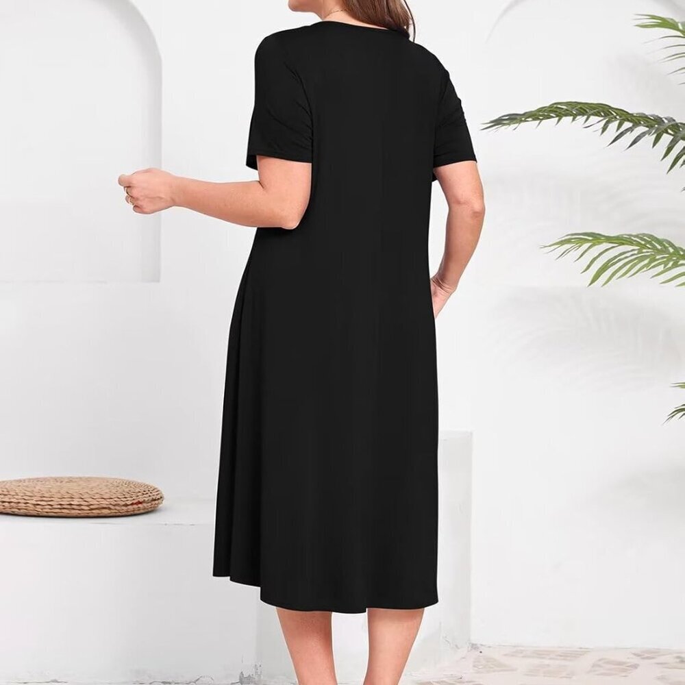 Women Plus Size T-Shirt Dress Casual Long V-Neck Beach Cover Up - Picture 5 of 6